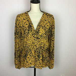 New! Sage & Citrus Peplum Blouse Top XL Womans Yellow V-Neck Long Sleeve Belted